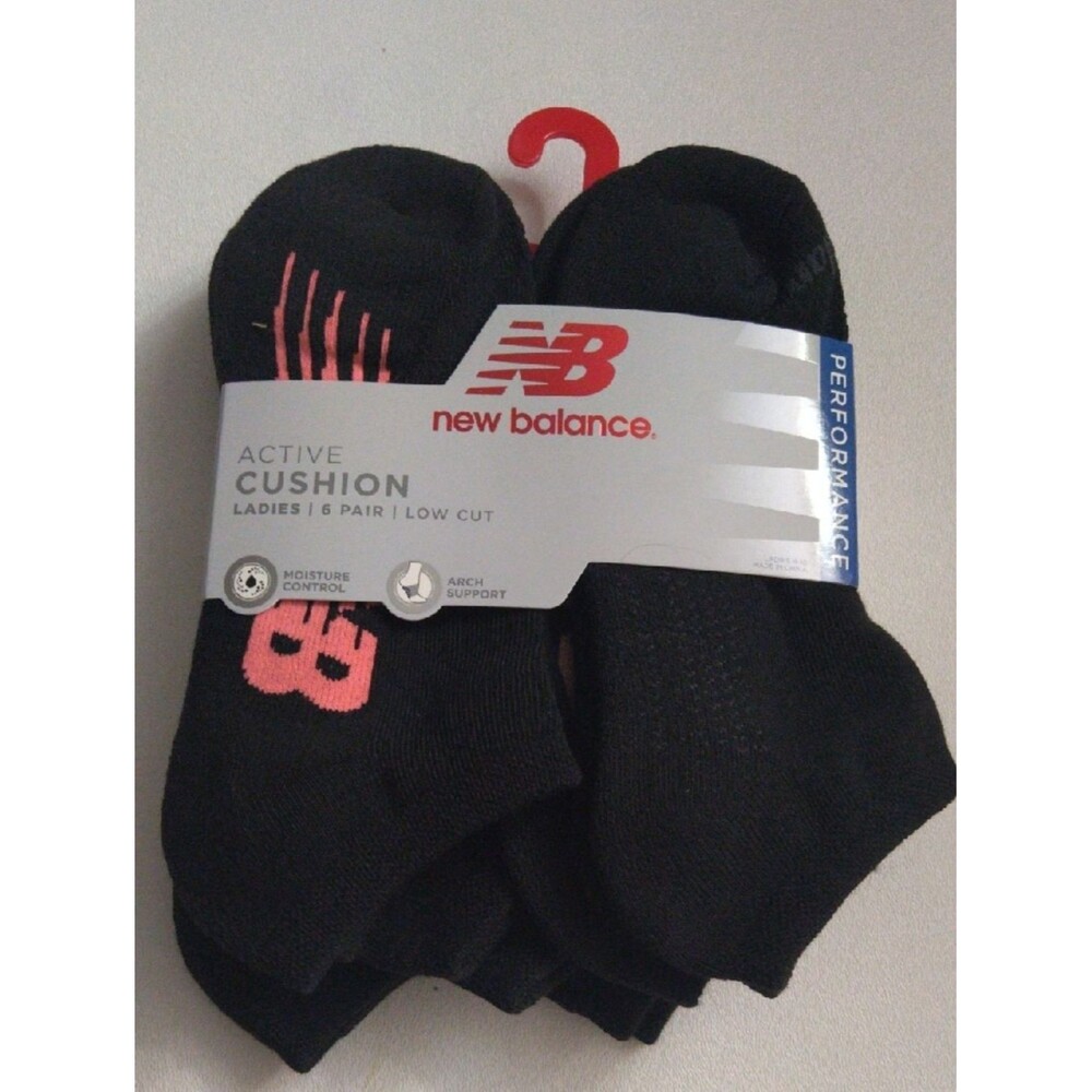 New Balance Ladies Black Low-Cut Athletic Socks with Pink Accent New 6 Pair